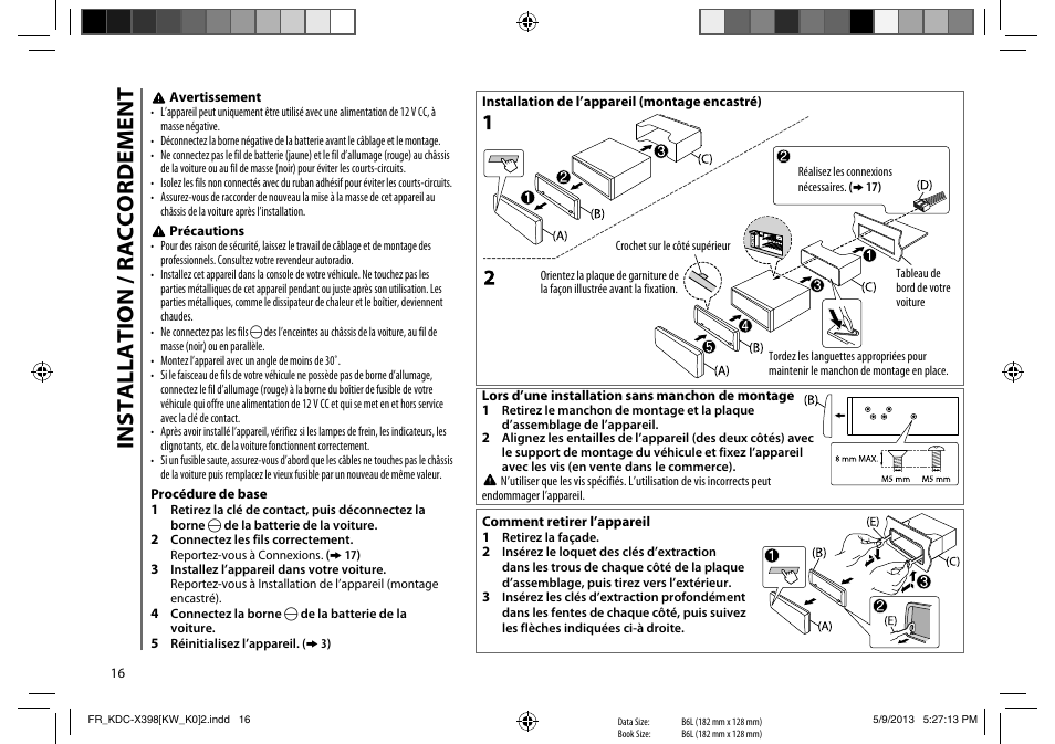 Installation / raccordement | Kenwood KMR-D358 User Manual | Page 32 / 52