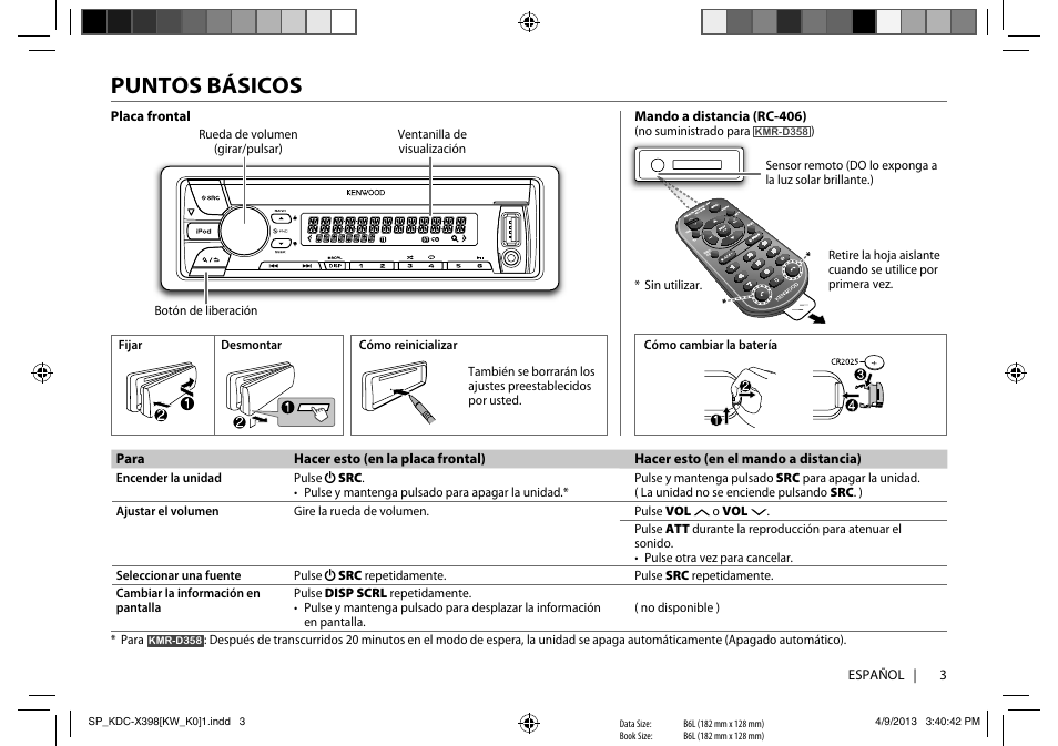 Puntos básicos | Kenwood KMR-D358 User Manual | Page 35 / 52