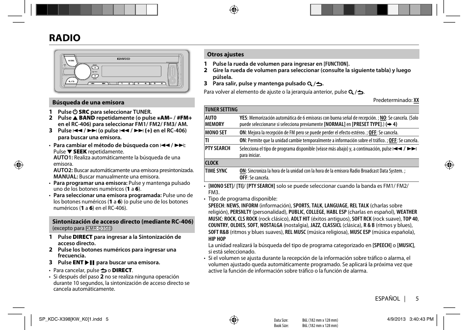 Radio | Kenwood KMR-D358 User Manual | Page 37 / 52