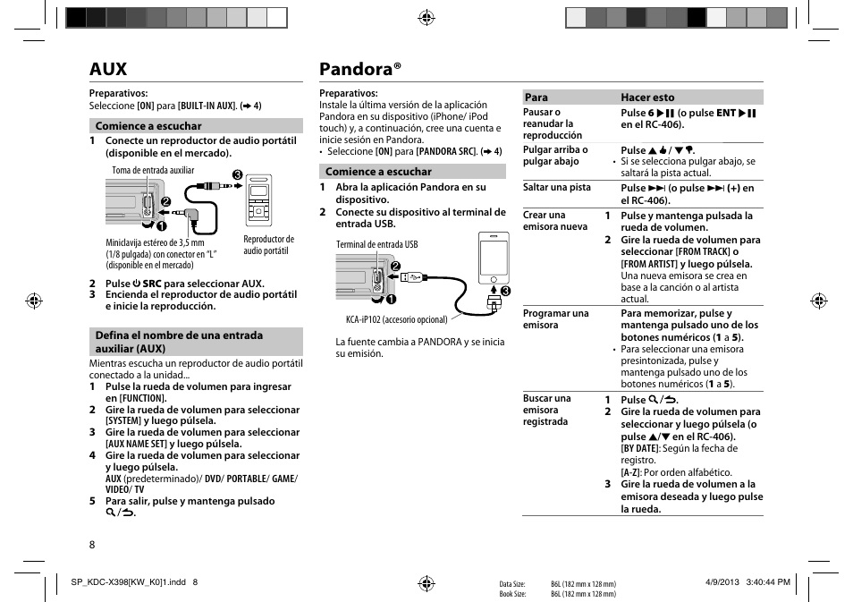 Pandora | Kenwood KMR-D358 User Manual | Page 40 / 52