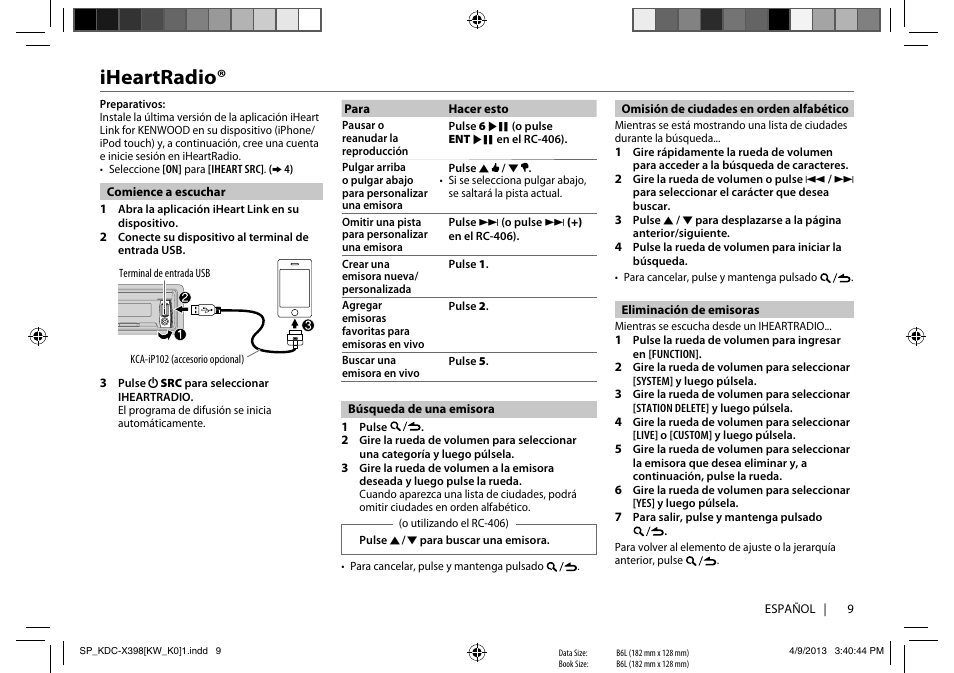 Iheartradio | Kenwood KMR-D358 User Manual | Page 41 / 52