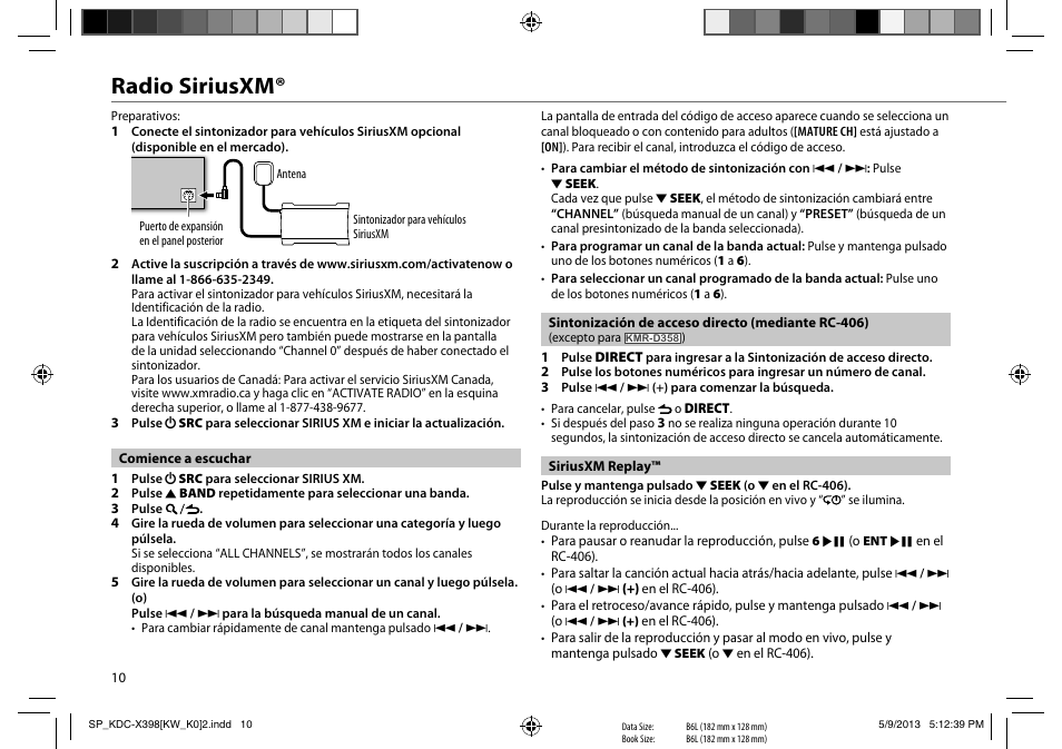 Radio siriusxm | Kenwood KMR-D358 User Manual | Page 42 / 52