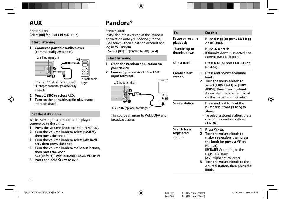 Pandora | Kenwood KMR-D358 User Manual | Page 8 / 52