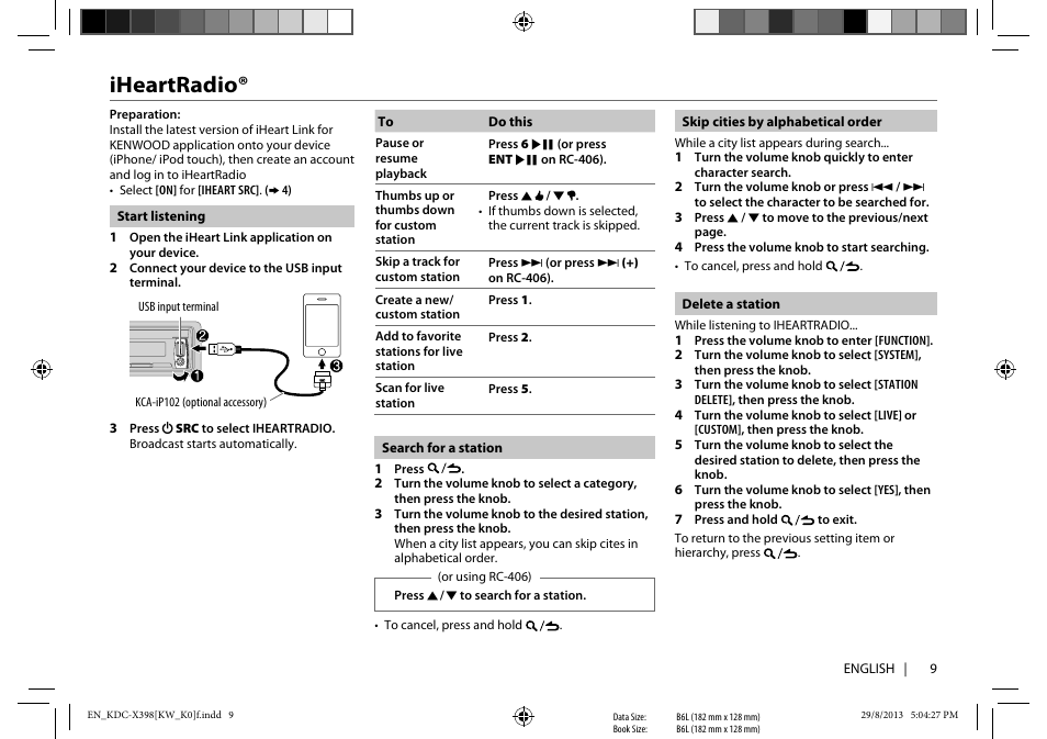 Iheartradio | Kenwood KMR-D358 User Manual | Page 9 / 52