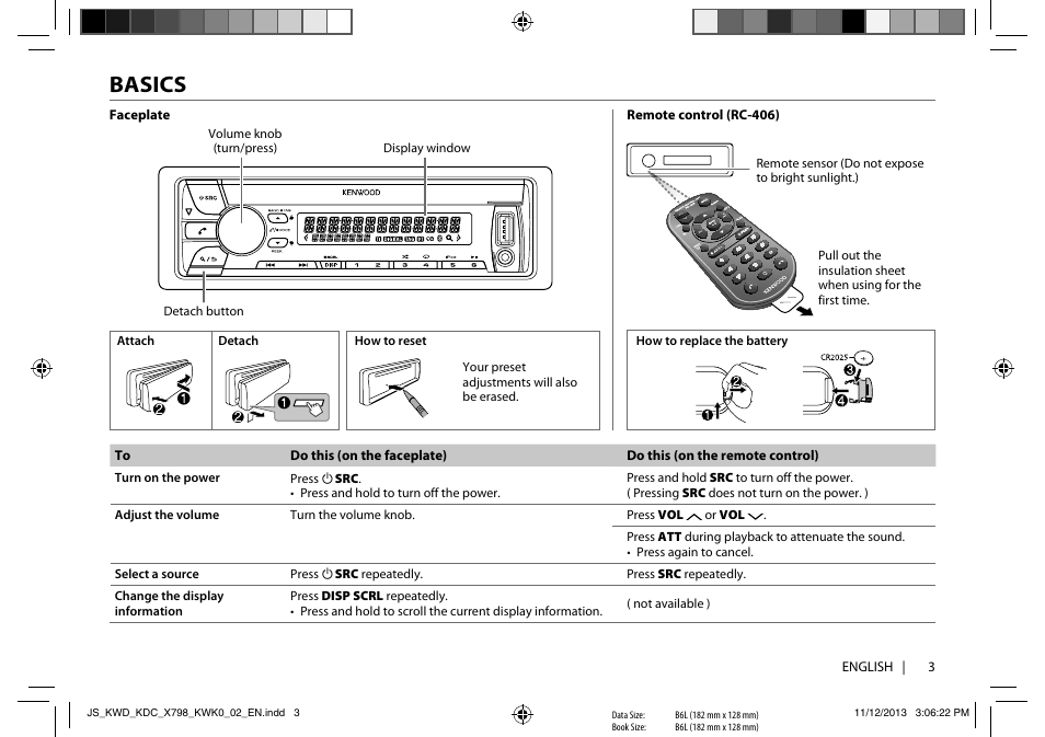 Basics | Kenwood KDC-X798 User Manual | Page 3 / 80