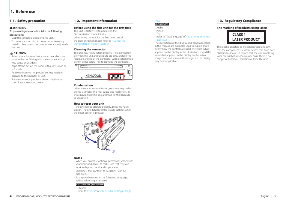 Before use | Kenwood KDC-U7056BT User Manual | Page 2 / 41