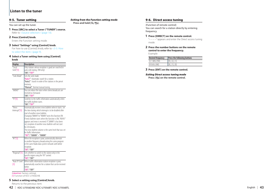 Listen to the tuner | Kenwood KDC-U7056BT User Manual | Page 21 / 41