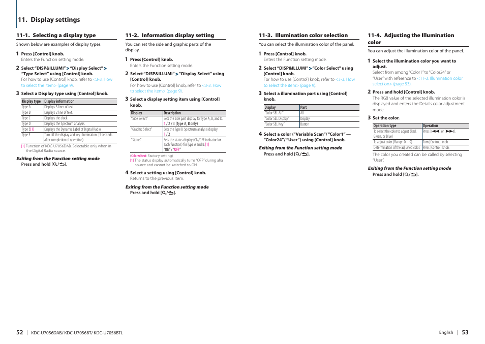 Display settings | Kenwood KDC-U7056BT User Manual | Page 26 / 41