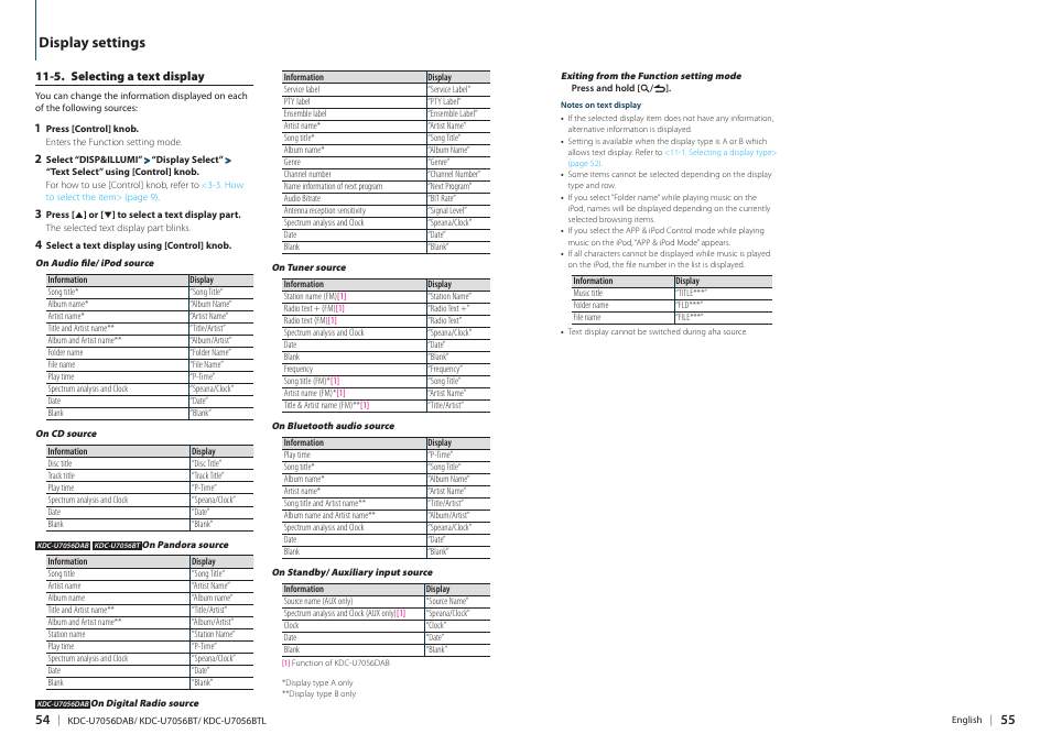 Display settings | Kenwood KDC-U7056BT User Manual | Page 27 / 41