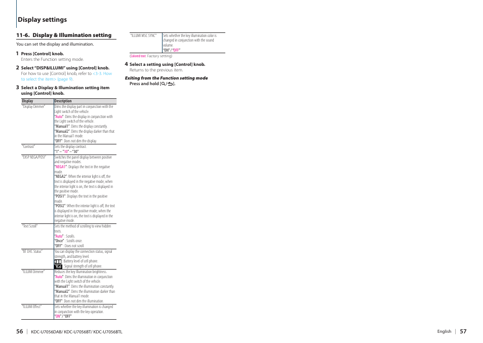 Display settings | Kenwood KDC-U7056BT User Manual | Page 28 / 41