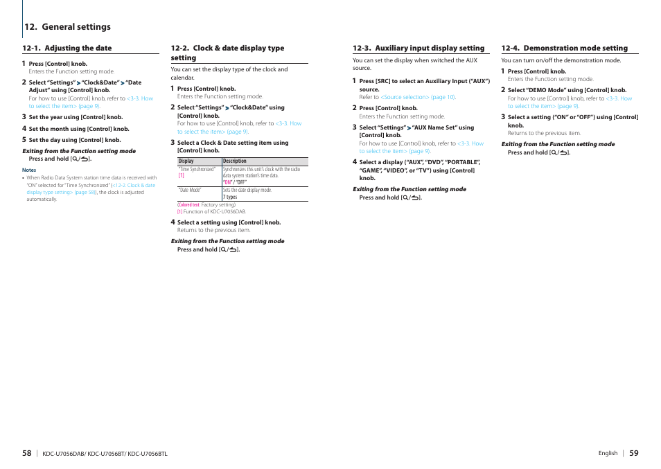 General settings | Kenwood KDC-U7056BT User Manual | Page 29 / 41