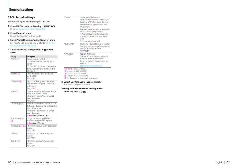 General settings | Kenwood KDC-U7056BT User Manual | Page 30 / 41