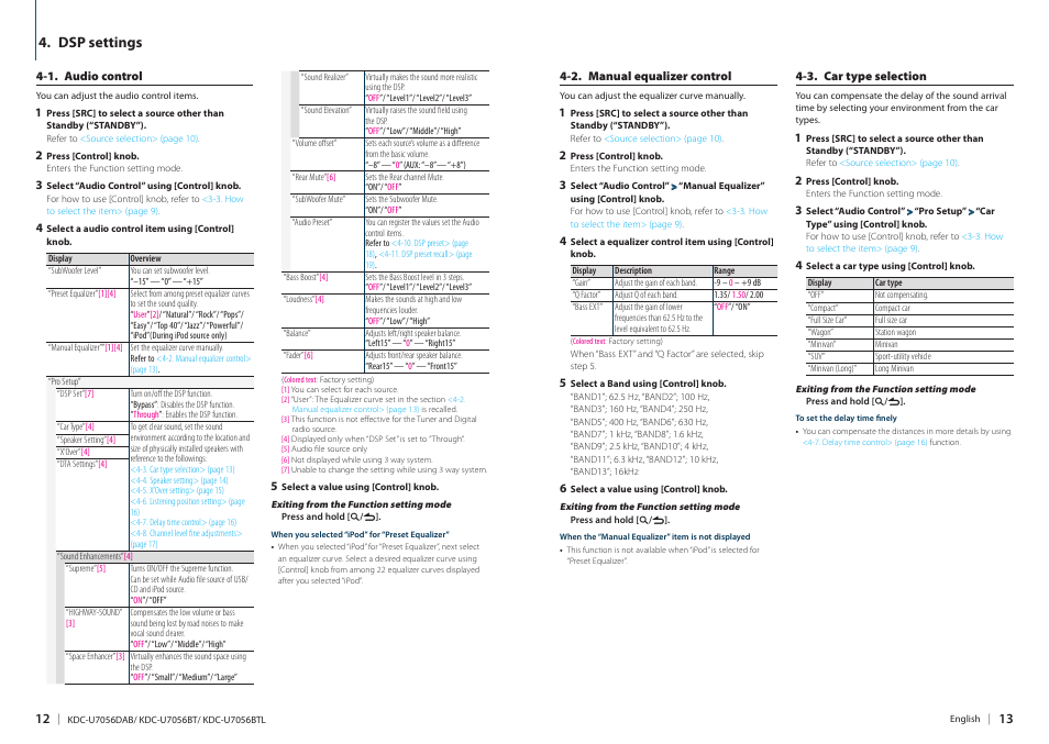 Dsp settings | Kenwood KDC-U7056BT User Manual | Page 6 / 41