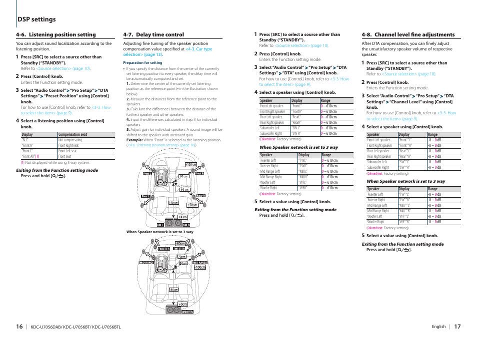 Dsp settings | Kenwood KDC-U7056BT User Manual | Page 8 / 41