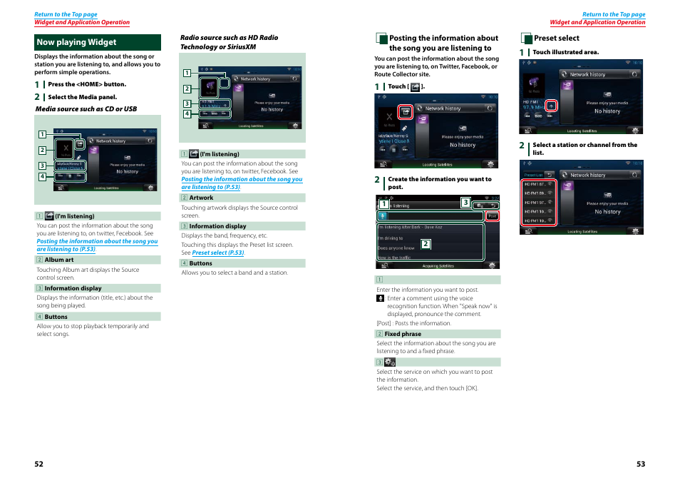 Now playing widget, Now playing widget (p.52) | Kenwood DNN770HD User Manual | Page 27 / 87