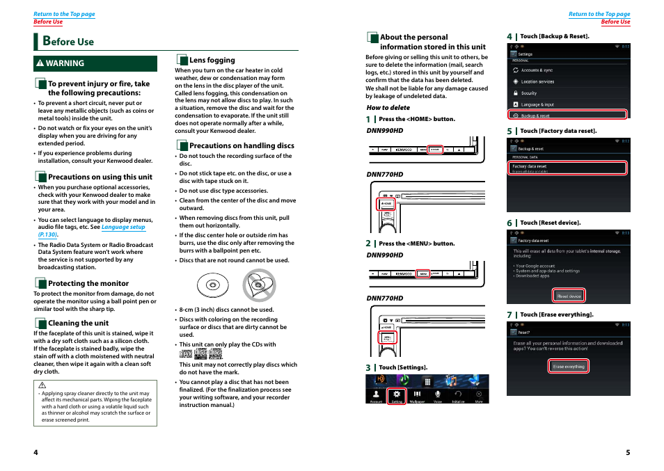 Before use, Warning | Kenwood DNN770HD User Manual | Page 3 / 87
