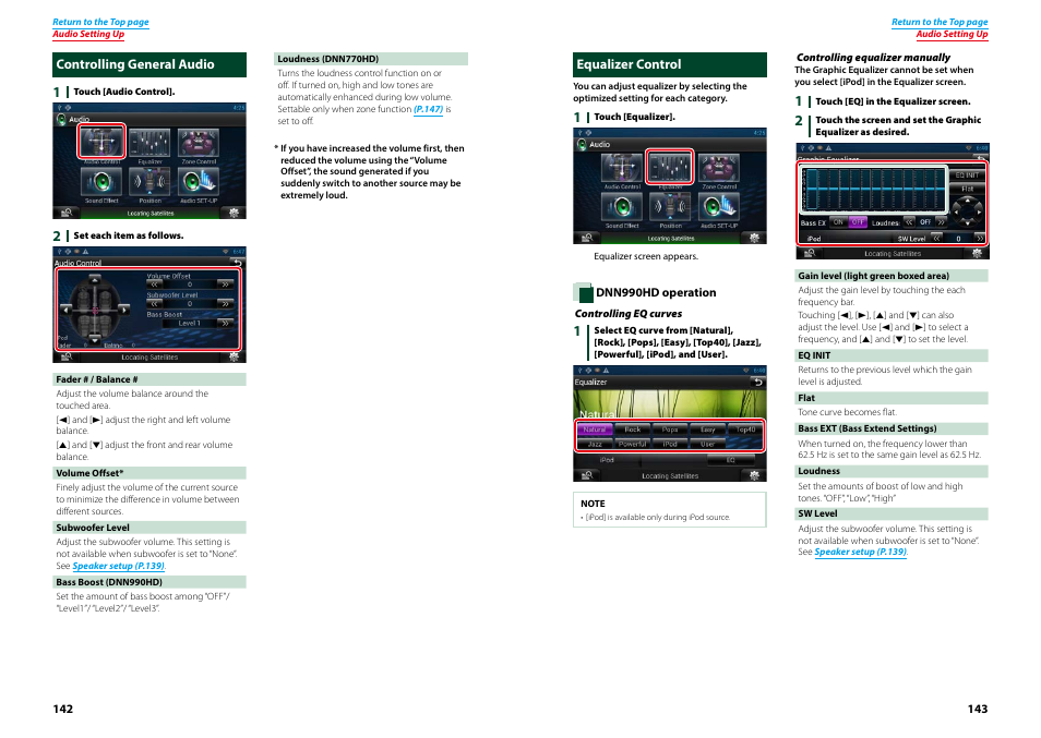 Controlling general audio, Equalizer control, Controlling general audio equalizer control | P.142), P.143) | Kenwood DNN770HD User Manual | Page 72 / 87