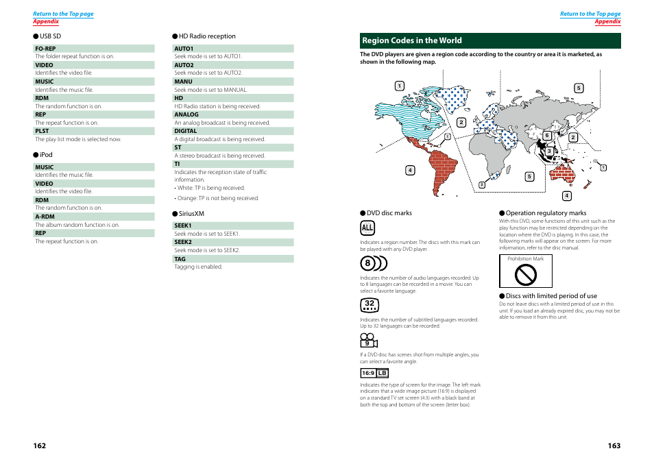 Region codes in the world, Region codes in the world (p.163) | Kenwood DNN770HD User Manual | Page 82 / 87