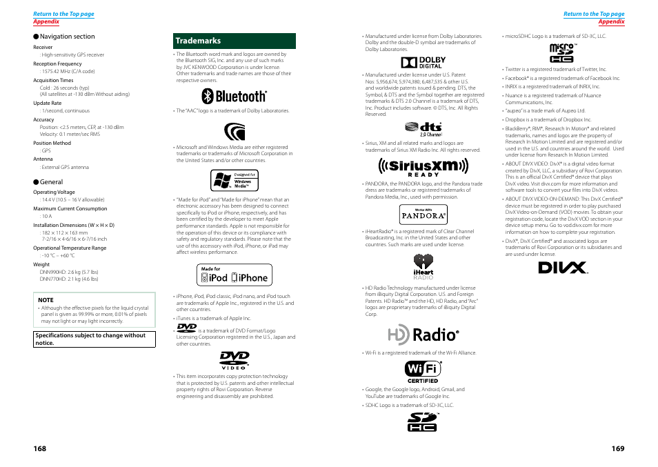 Trademarks | Kenwood DNN770HD User Manual | Page 85 / 87
