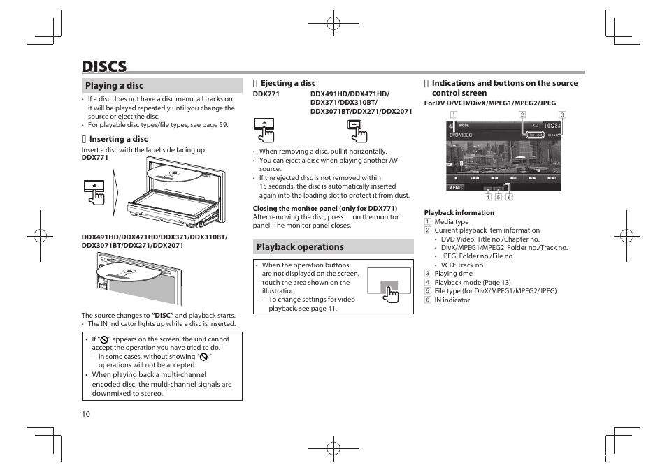 Discs | Kenwood DDX771 User Manual | Page 10 / 68