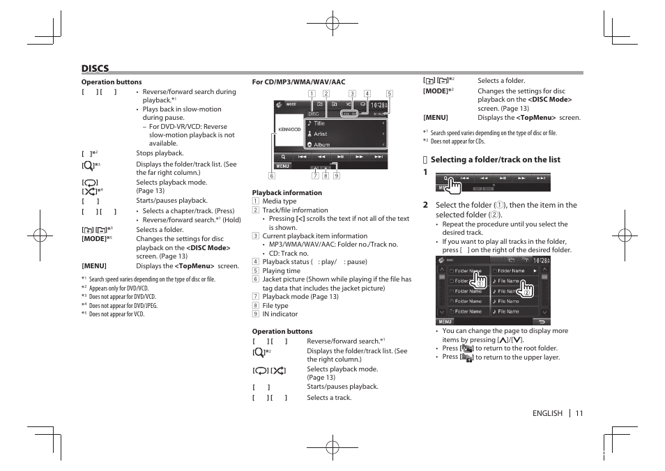 Discs | Kenwood DDX771 User Manual | Page 11 / 68