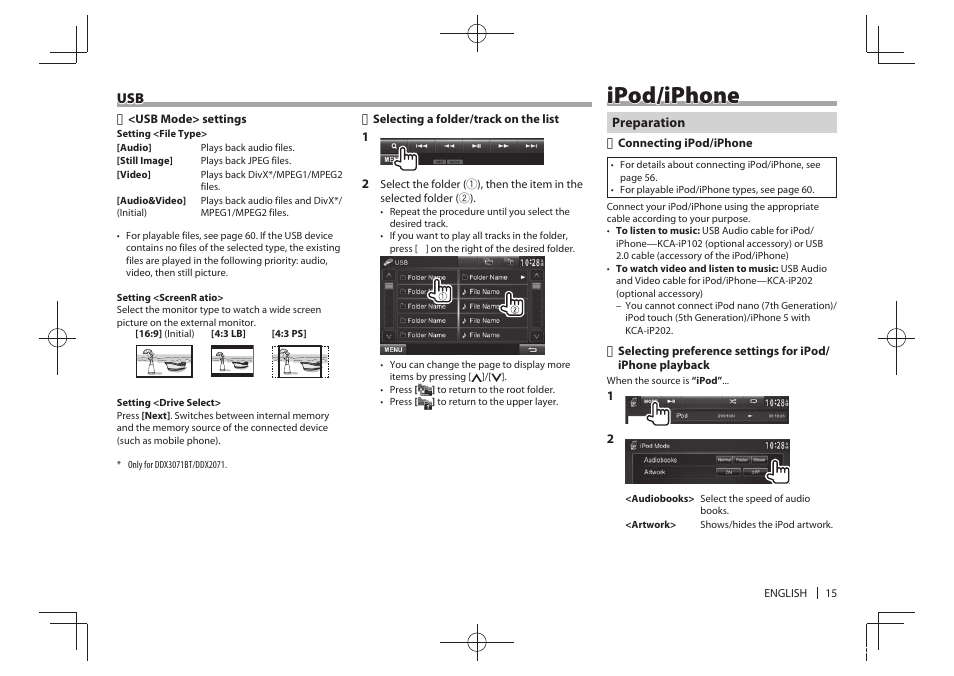 Ipod/iphone | Kenwood DDX771 User Manual | Page 15 / 68