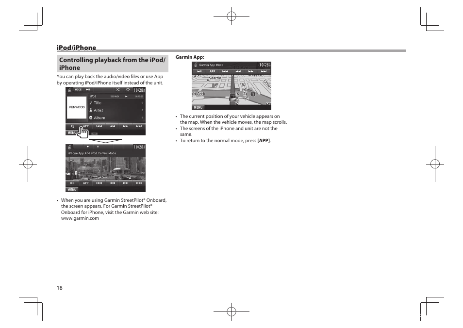 Ipod/iphone | Kenwood DDX771 User Manual | Page 18 / 68