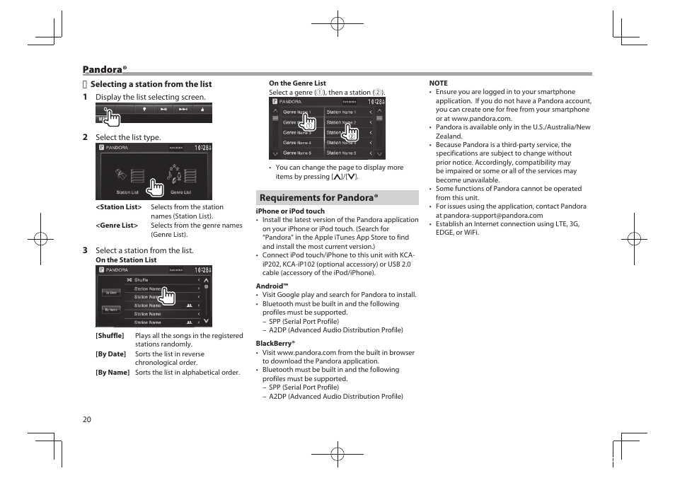 Pandora | Kenwood DDX771 User Manual | Page 20 / 68