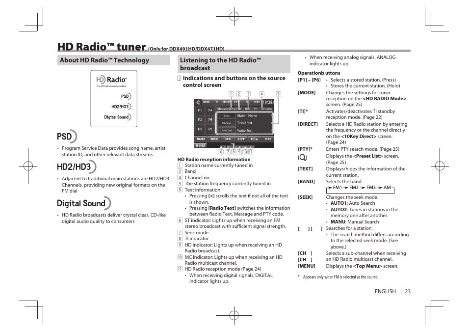 Hd radio™ tuner | Kenwood DDX771 User Manual | Page 23 / 68