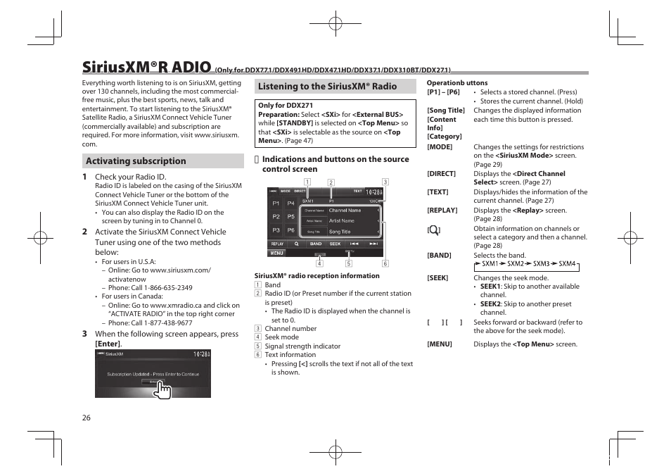 Siriusxm® r adio | Kenwood DDX771 User Manual | Page 26 / 68