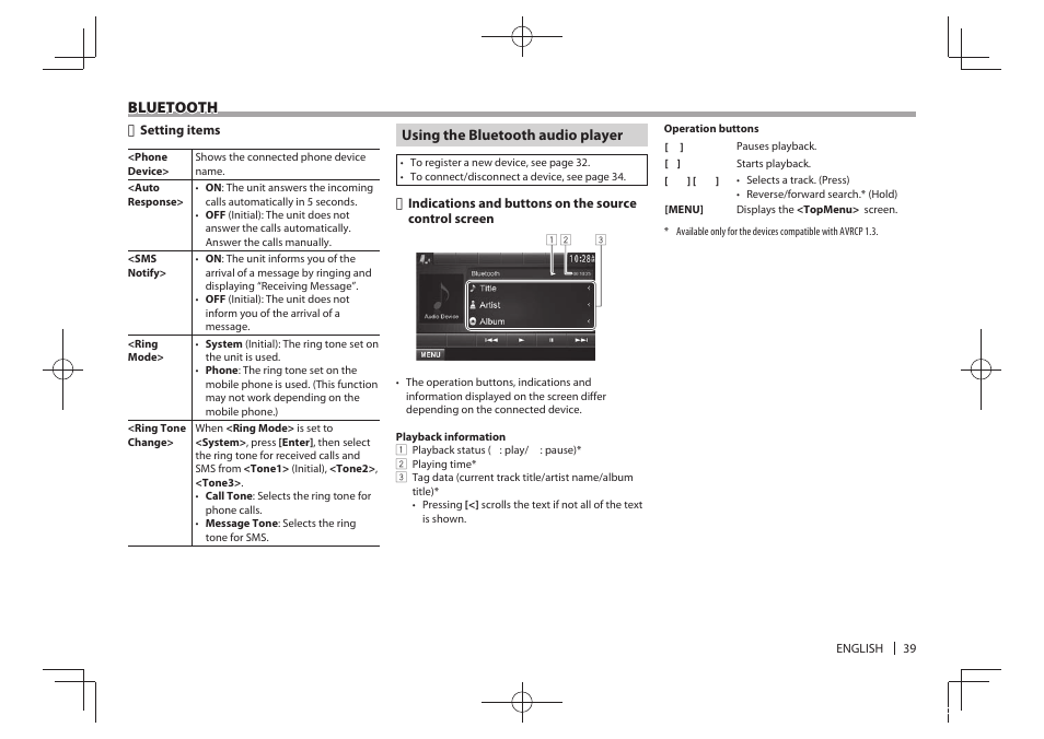 Bluetooth | Kenwood DDX771 User Manual | Page 39 / 68