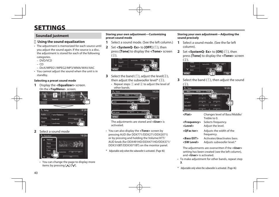 Settings | Kenwood DDX771 User Manual | Page 40 / 68