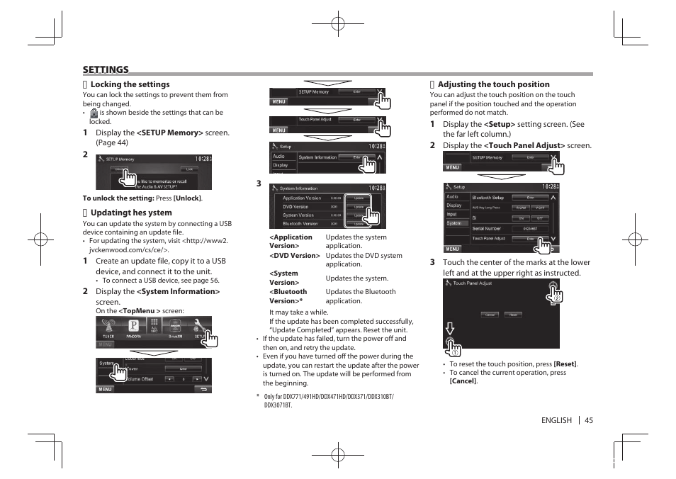 Settings | Kenwood DDX771 User Manual | Page 45 / 68