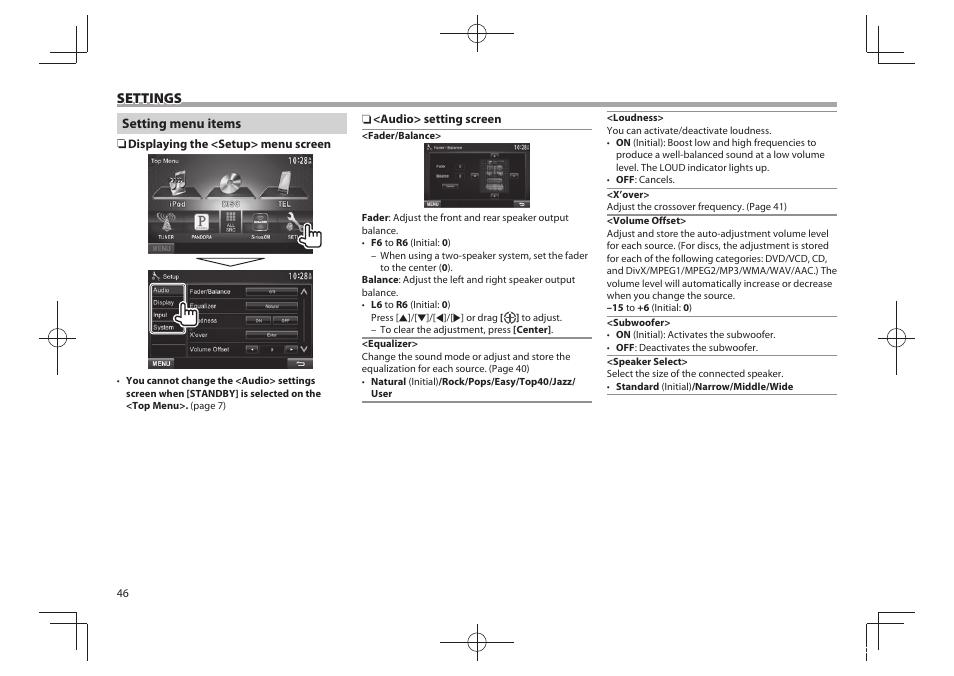 Settings | Kenwood DDX771 User Manual | Page 46 / 68