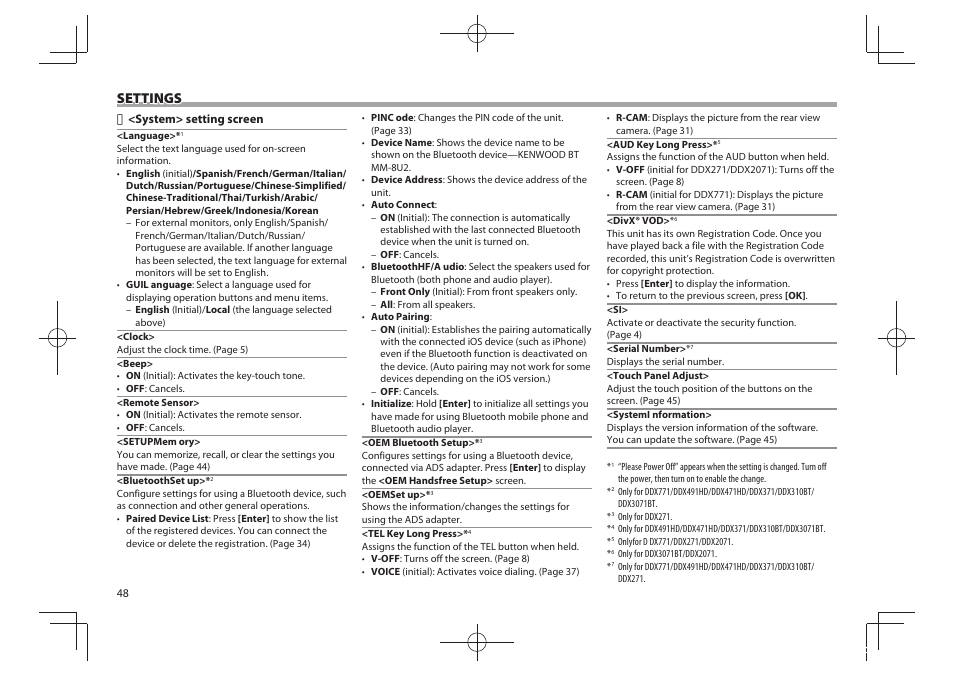 Settings | Kenwood DDX771 User Manual | Page 48 / 68