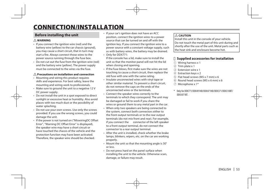 Connection/installation | Kenwood DDX771 User Manual | Page 53 / 68