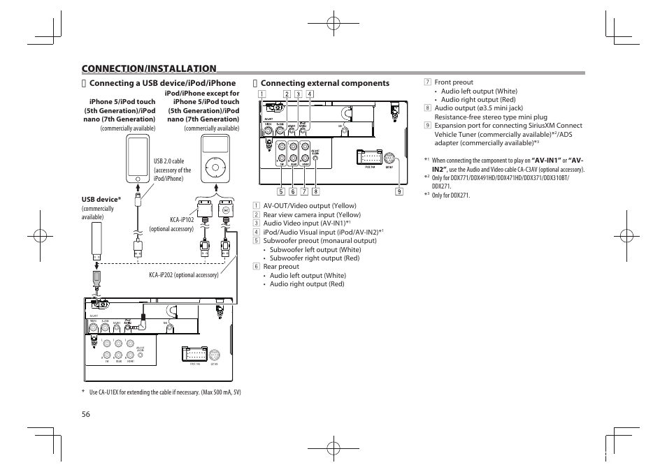 Connection/installation | Kenwood DDX771 User Manual | Page 56 / 68