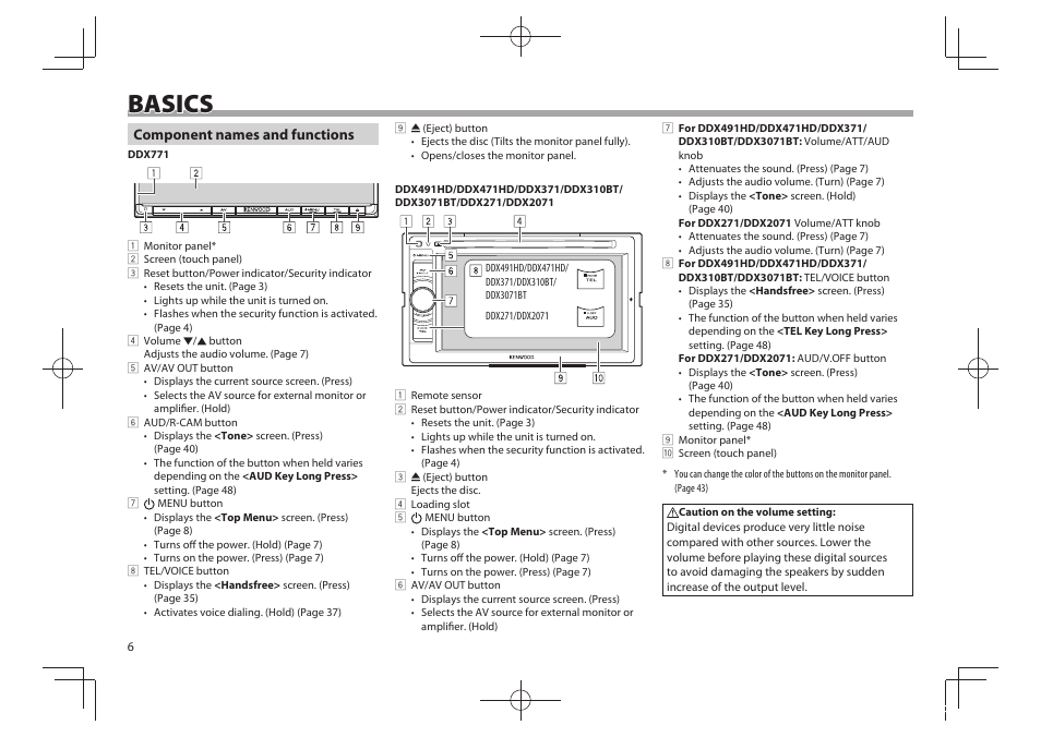 Basics | Kenwood DDX771 User Manual | Page 6 / 68