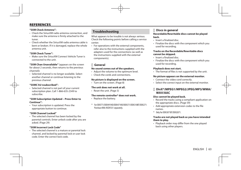 References | Kenwood DDX771 User Manual | Page 63 / 68