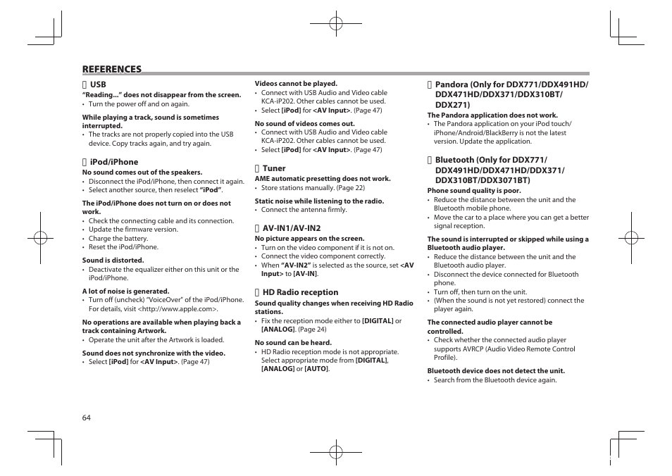 References | Kenwood DDX771 User Manual | Page 64 / 68