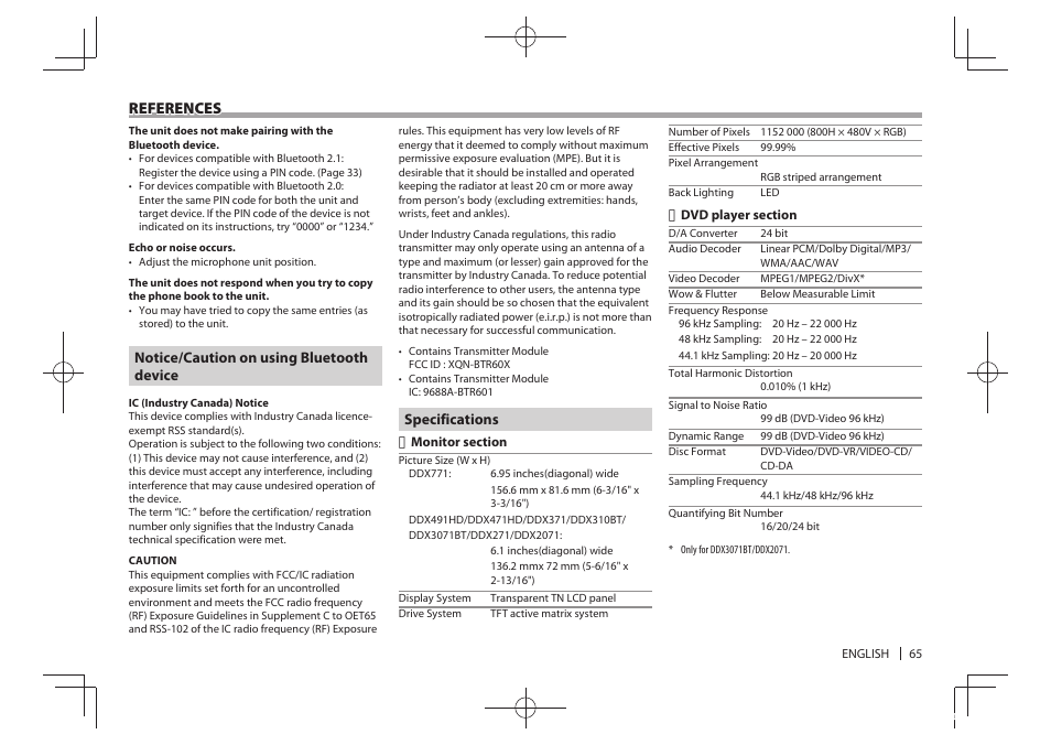 References | Kenwood DDX771 User Manual | Page 65 / 68