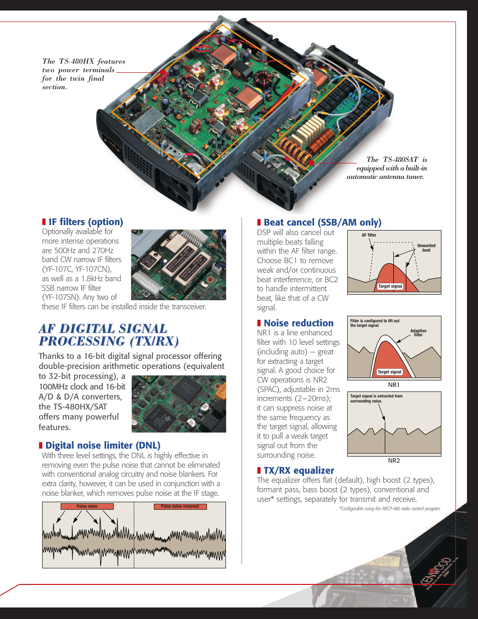 Af digital signal processing (tx/rx), If filters (option), Digital noise limiter (dnl) | Beat cancel (ssb/am only), Noise reduction, Tx/rx equalizer | Kenwood TS-480HX/480SAT User Manual | Page 5 / 8