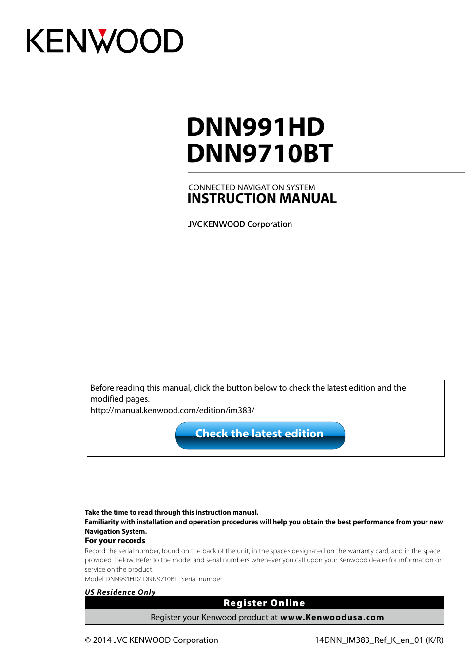 Kenwood DNN991HD User Manual | 178 pages