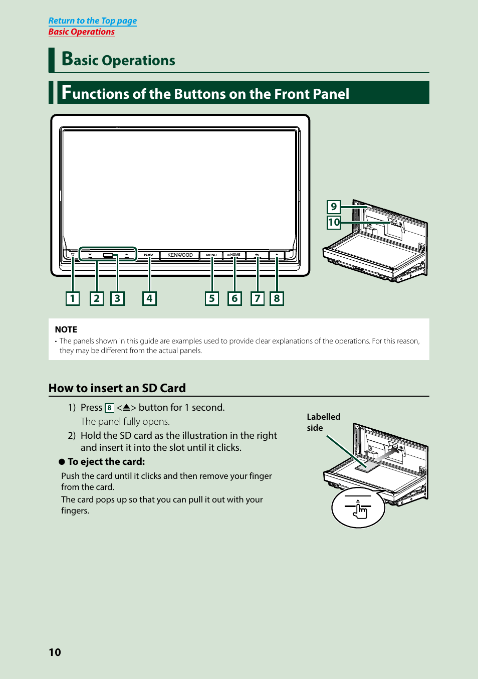 Basic operations, Functions of the buttons on the front panel, Functions of the buttons | On the front panel, Unctions of the buttons on the front panel, Asic operations | Kenwood DNN991HD User Manual | Page 11 / 178