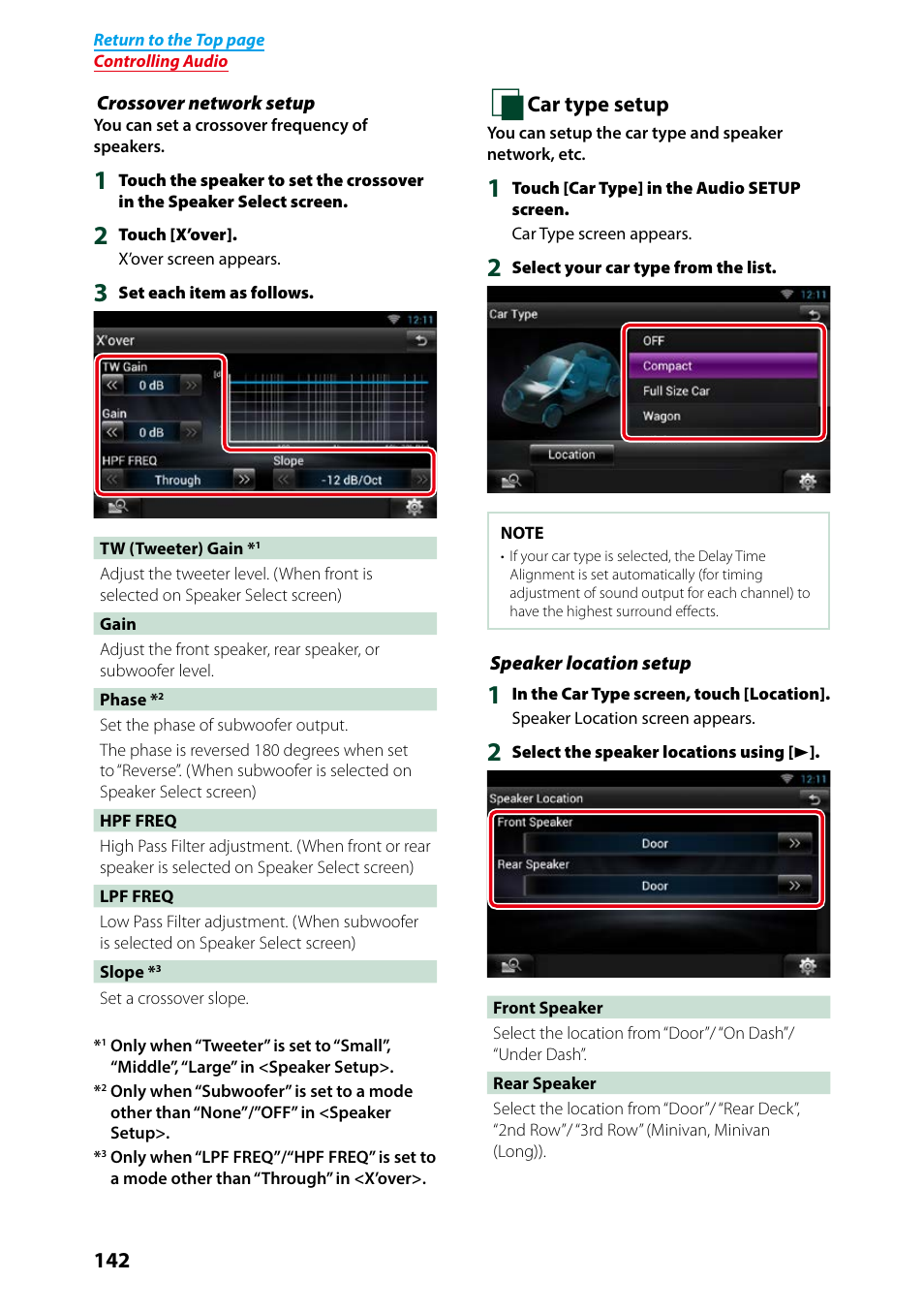 P.142), Crossover network setup | Kenwood DNN991HD User Manual | Page 143 / 178