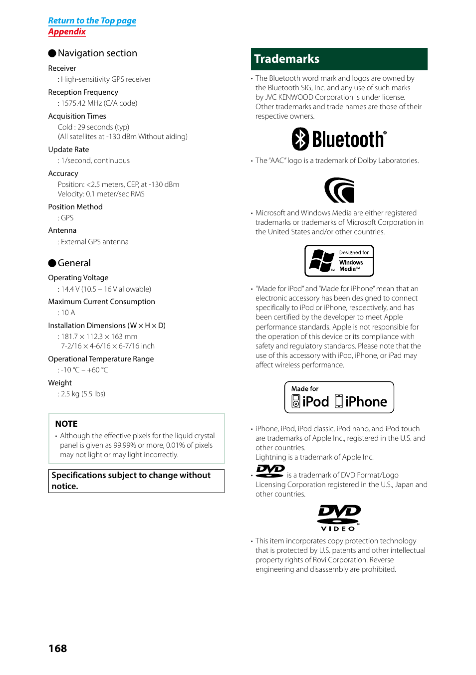 Trademarks, Ögeneral | Kenwood DNN991HD User Manual | Page 169 / 178