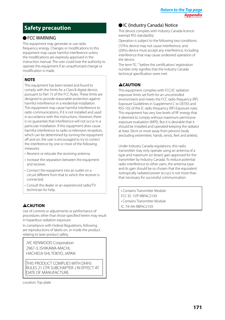 Safety precaution | Kenwood DNN991HD User Manual | Page 172 / 178