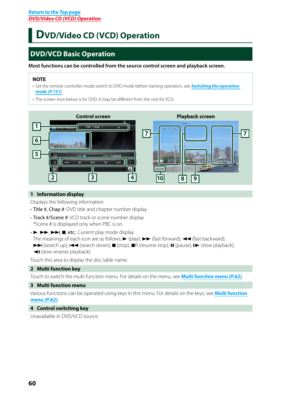 Dvd/video cd (vcd) operation, Dvd/vcd basic operation, Dvd/video cd (vcd) | Operation 60, Vd/video cd (vcd) operation | Kenwood DNN991HD User Manual | Page 61 / 178