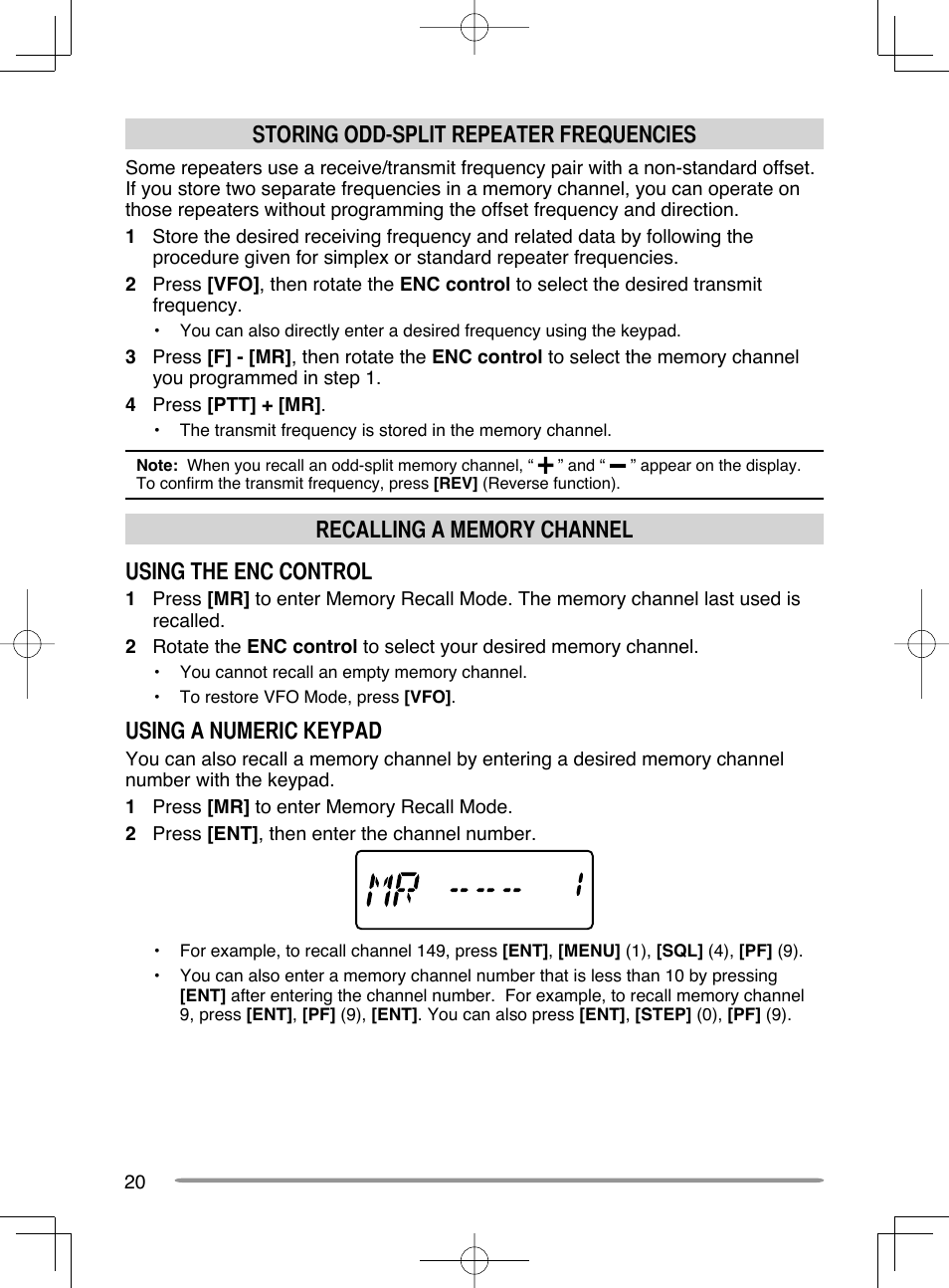 Storing odd-split repeater frequencies, Using a numeric keypad | Kenwood TH-K20A User Manual | Page 28 / 68