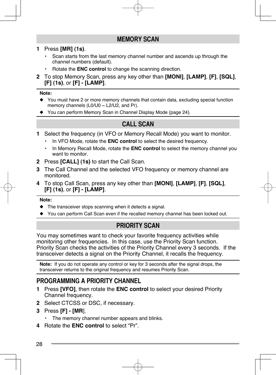 Call scan, Priority scan, Programming a priority channel | Kenwood TH-K20A User Manual | Page 36 / 68